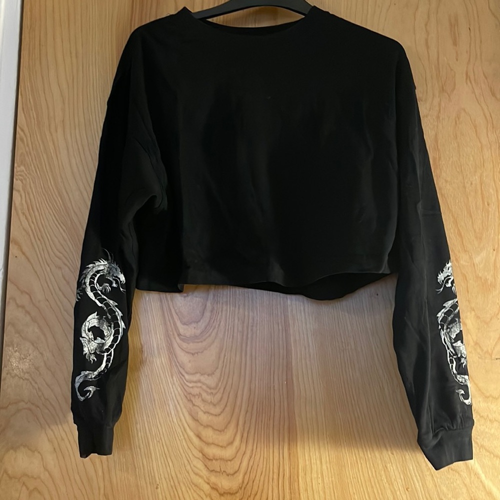 Garage Black Cropped Long Sleeved Tee Shirt